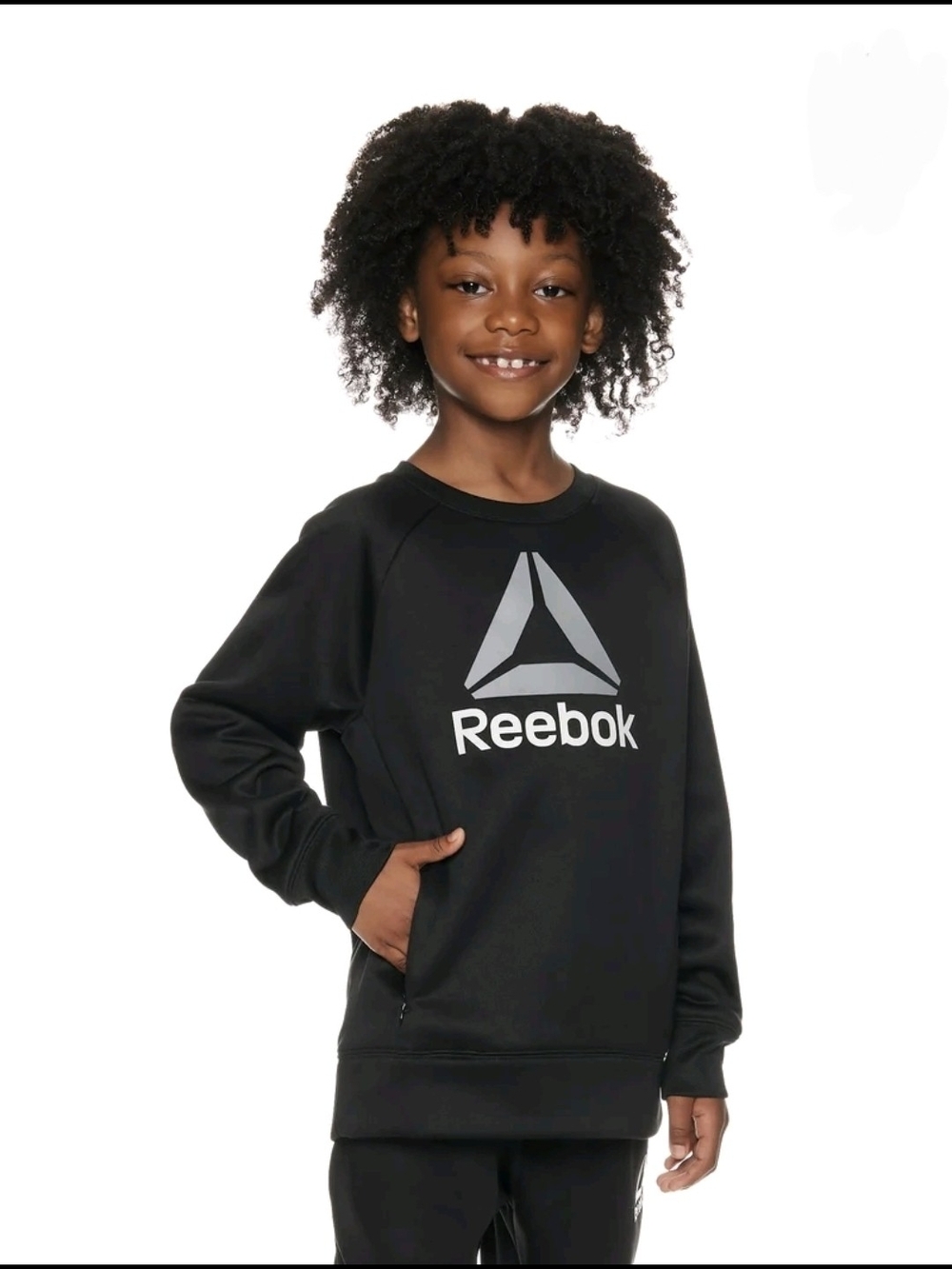 Reebok Youth Black w/ Gray Logo Single Zipper Pocket Pullover Sweatshirt